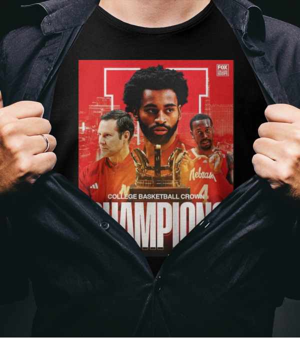 FOX College Hoops Nebraska Basketball College Basketball Crown Champions T-Shirt
