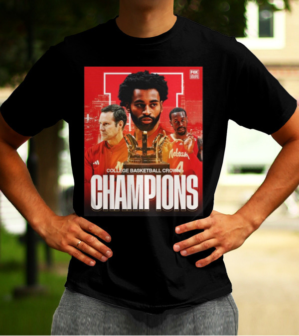 FOX College Hoops Nebraska Basketball College Basketball Crown Champions T-Shirt