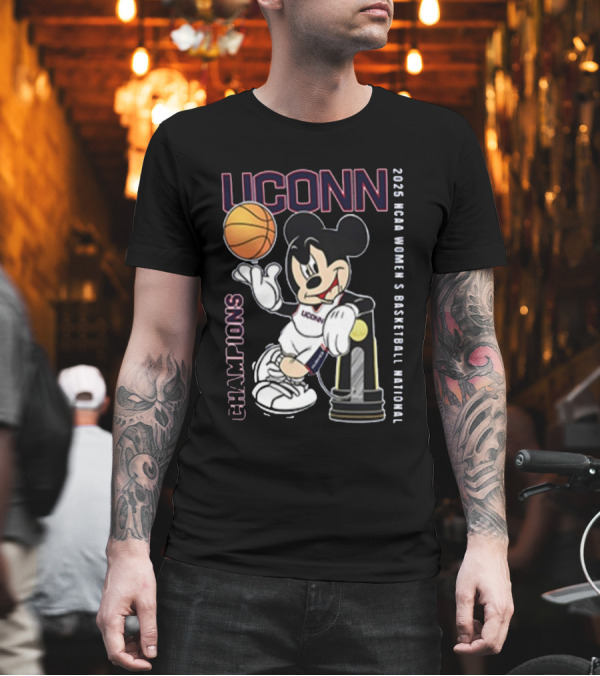 UConn Huskies Mickey Mouse 2025 NCAA Women's Basketball National Champions T-Shirt