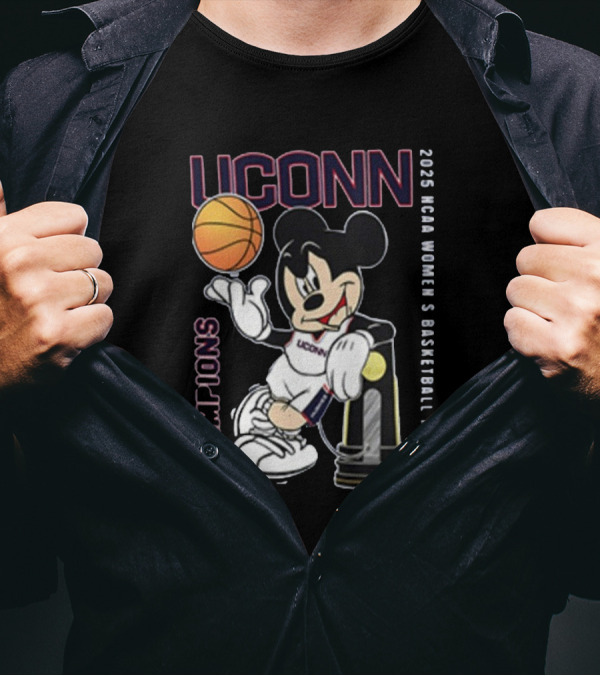 UConn Huskies Mickey Mouse 2025 NCAA Women's Basketball National Champions T-Shirt