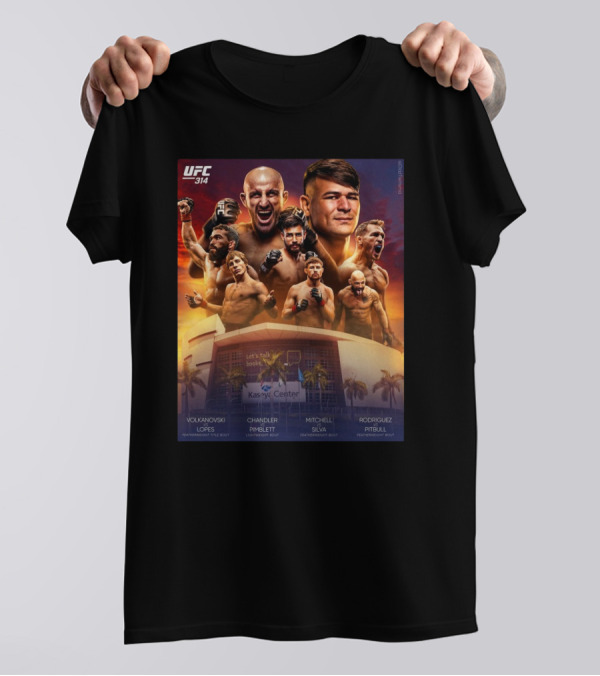 UFC 314 Volkanovski Vs Lopes Featherweight Title Bout Chandler Vs Pimblett Lightweight Bout Mitchell Vs Silva Featherweight Bout T-Shirt