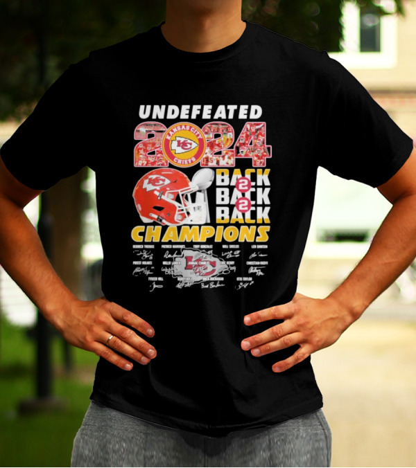 Undefeated 2024 Kansas City Chiefs Back 2 Back 2 Back Champions Signatures T-Shirt
