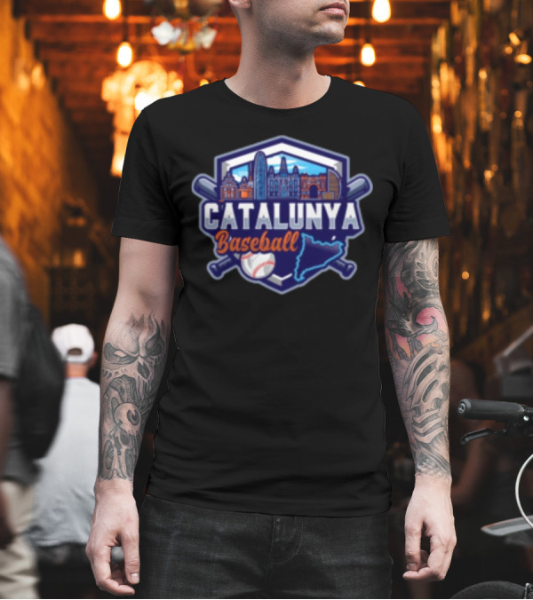 USSSA Catalunya Baseball Week March 11-17 2025 Barcelona Cityscape And Batting Icon T-Shirt