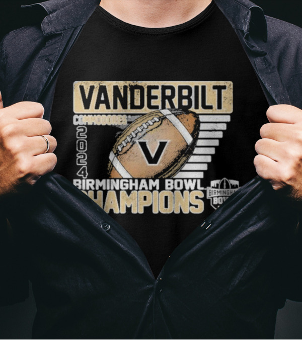 Vanderbilt Commodores 2024 Birmingham Bowl Champions Football V Badge T-Shirt