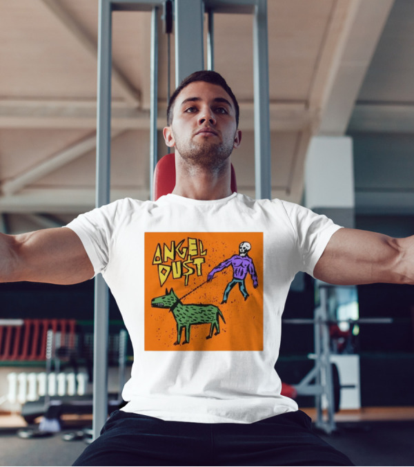 ANGEL DU$T Walking Skeleton With Green Dog Art T-Shirt