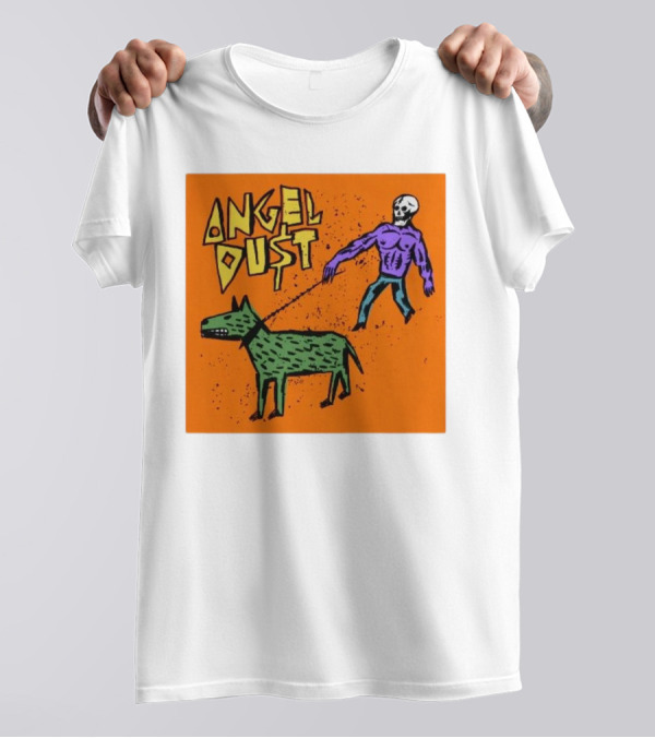 ANGEL DU$T Walking Skeleton With Green Dog Art T-Shirt