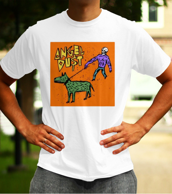 ANGEL DU$T Walking Skeleton With Green Dog Art T-Shirt
