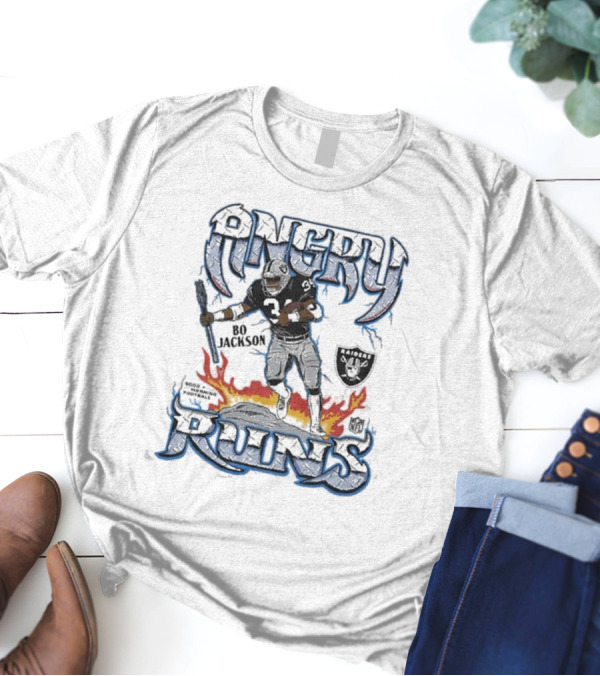 Angry Runs Raiders Bo Jackson Fire And Shield T-Shirt
