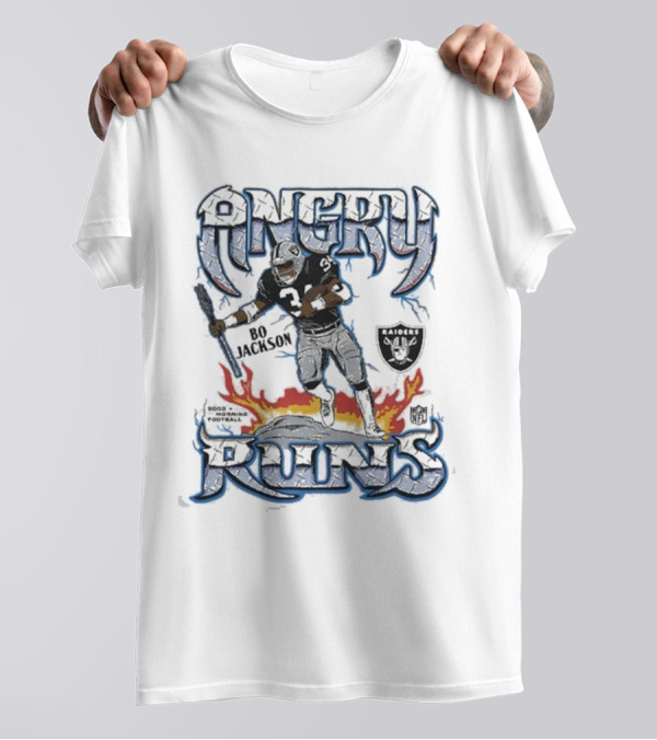 Angry Runs Raiders Bo Jackson Fire And Shield T-Shirt