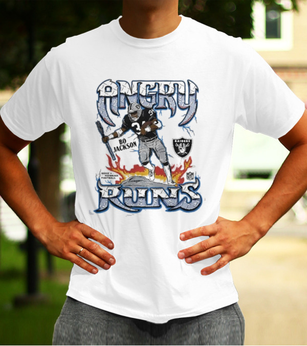 Angry Runs Raiders Bo Jackson Fire And Shield T-Shirt
