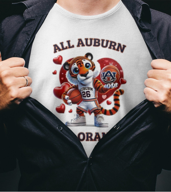 All Auburn All Orange Auburn Tigers Basketball Mascot Hearts T-Shirt
