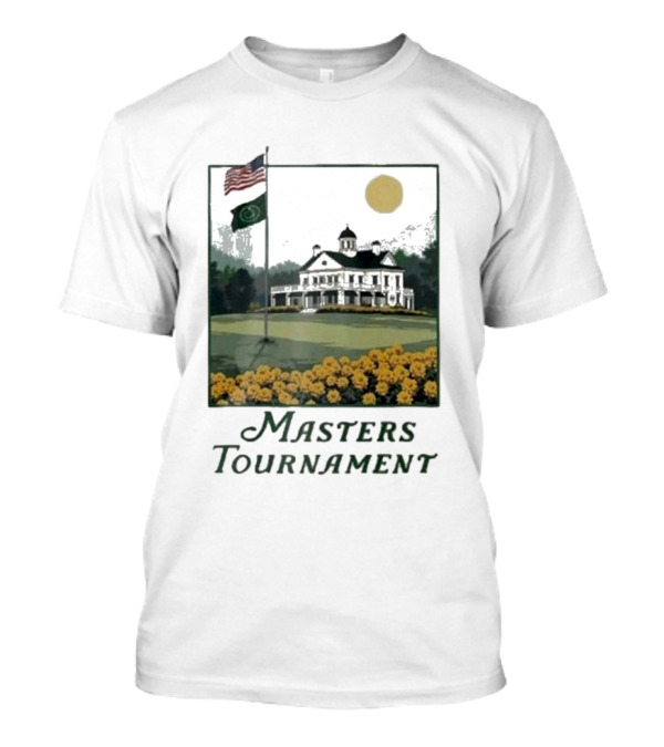 Masters Tournament Augusta 2025 Iconic Clubhouse American And Tournament Flags With Yellow Flowers T-Shirt