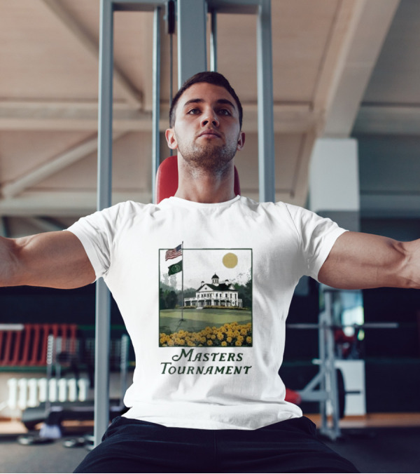 Masters Tournament Augusta 2025 Iconic Clubhouse American And Tournament Flags With Yellow Flowers T-Shirt