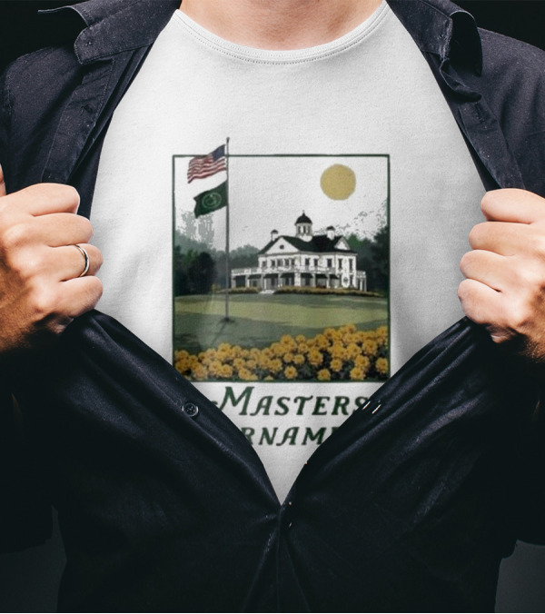 Masters Tournament Augusta 2025 Iconic Clubhouse American And Tournament Flags With Yellow Flowers T-Shirt