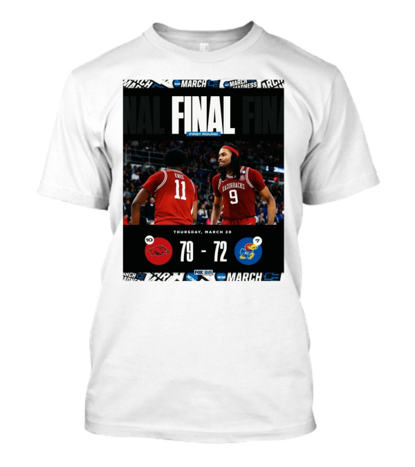 Arkansas Razorbacks Vs Kansas Jayhawks NCAA First Round Final Score 79-72 Thursday March 20 T-Shirt
