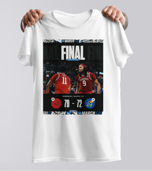 Arkansas Razorbacks Vs Kansas Jayhawks NCAA First Round Final Score 79-72 Thursday March 20 T-Shirt