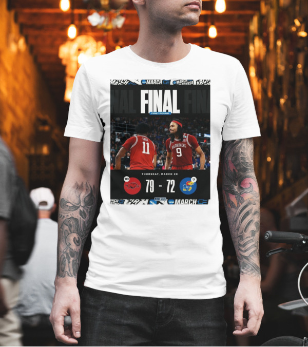 Arkansas Razorbacks Vs Kansas Jayhawks NCAA First Round Final Score 79-72 Thursday March 20 T-Shirt