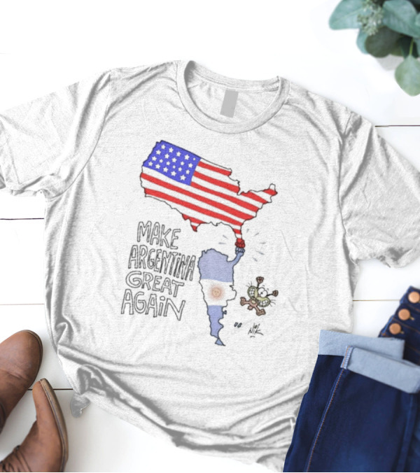 Asume Donald Trump Nueva Era De Prosperidad Make Argentina And America Great Again 2025 Map USA Flag T-Shirt