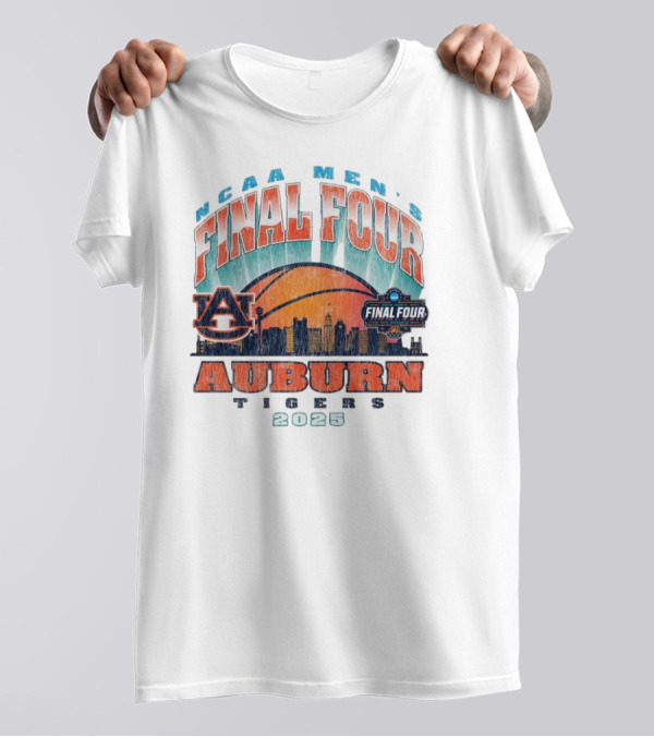 NCAA Men's Final Four Auburn Tigers 2025 Basketball Tournament Retro Skyline T-Shirt