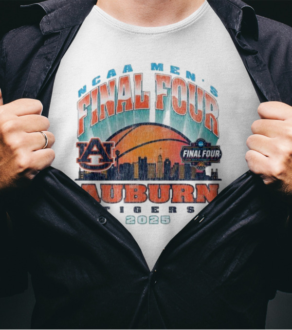 NCAA Men's Final Four Auburn Tigers 2025 Basketball Tournament Retro Skyline T-Shirt