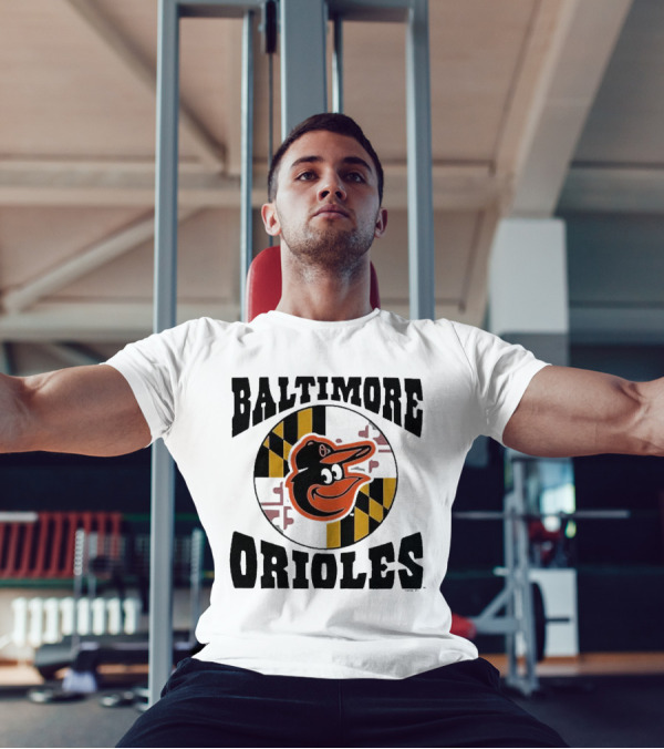 Baltimore Orioles Homage Hyper Local Tri-Blend Bird And Maryland Flag T-Shirt