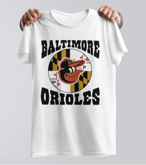 Baltimore Orioles Homage Hyper Local Tri-Blend Bird And Maryland Flag T-Shirt