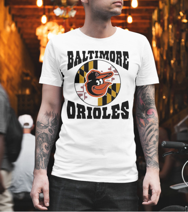 Baltimore Orioles Homage Hyper Local Tri-Blend Bird And Maryland Flag T-Shirt