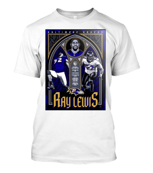 Baltimore Ravens Ray Lewis Pro Football Hall Of Fame Super Bowl XXXV MVP 12-Time Pro Bowler 7-Time First Team All-Pro NFL Defensive Player Of The Year T-Shirt