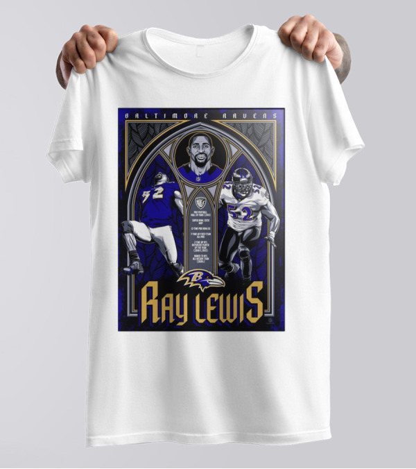 Baltimore Ravens Ray Lewis Pro Football Hall Of Fame Super Bowl XXXV MVP 12-Time Pro Bowler 7-Time First Team All-Pro NFL Defensive Player Of The Year T-Shirt