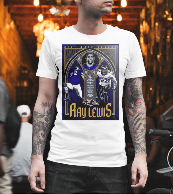 Baltimore Ravens Ray Lewis Pro Football Hall Of Fame Super Bowl XXXV MVP 12-Time Pro Bowler 7-Time First Team All-Pro NFL Defensive Player Of The Year T-Shirt