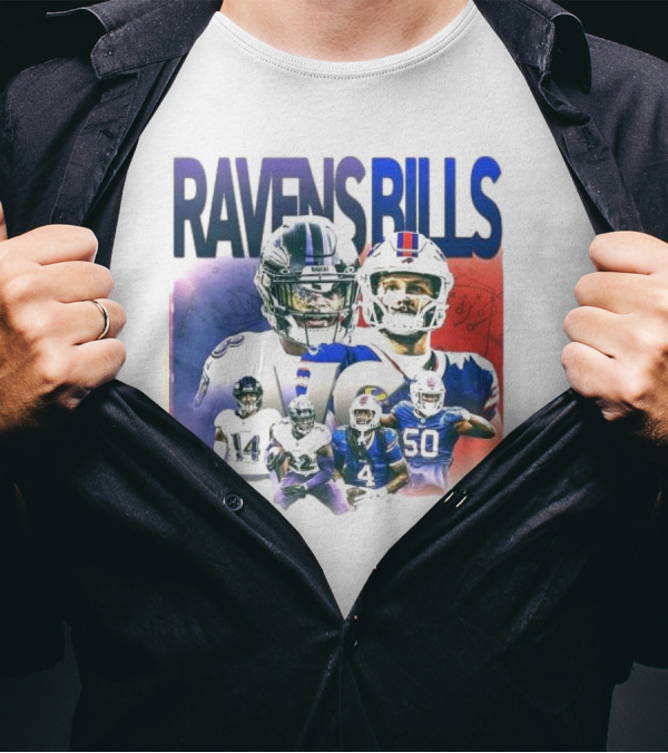 Ravens Bills NFL Matchup With Player Lineup And Strategy Background T-Shirt