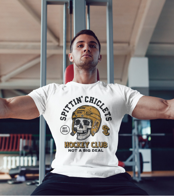 Barstool Sports Merch Spittin’ Chiclets Skull Helmet 2016 Hockey Club Not A Big Deal T-Shirt