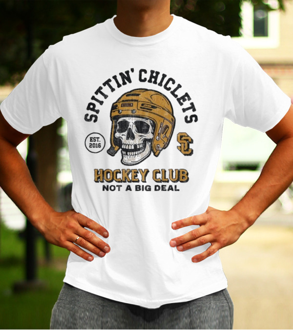 Barstool Sports Merch Spittin’ Chiclets Skull Helmet 2016 Hockey Club Not A Big Deal T-Shirt