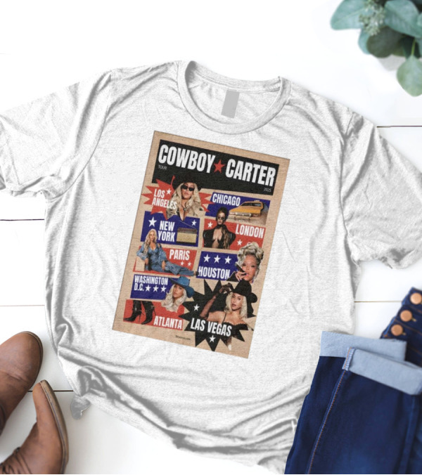 Cowboy Carter Tour 2025 Los Angeles Chicago London New York Paris Houston Washington D.C. Atlanta Las Vegas T-Shirt