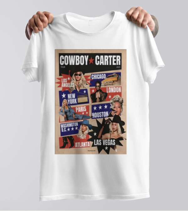Cowboy Carter Tour 2025 Los Angeles Chicago London New York Paris Houston Washington D.C. Atlanta Las Vegas T-Shirt