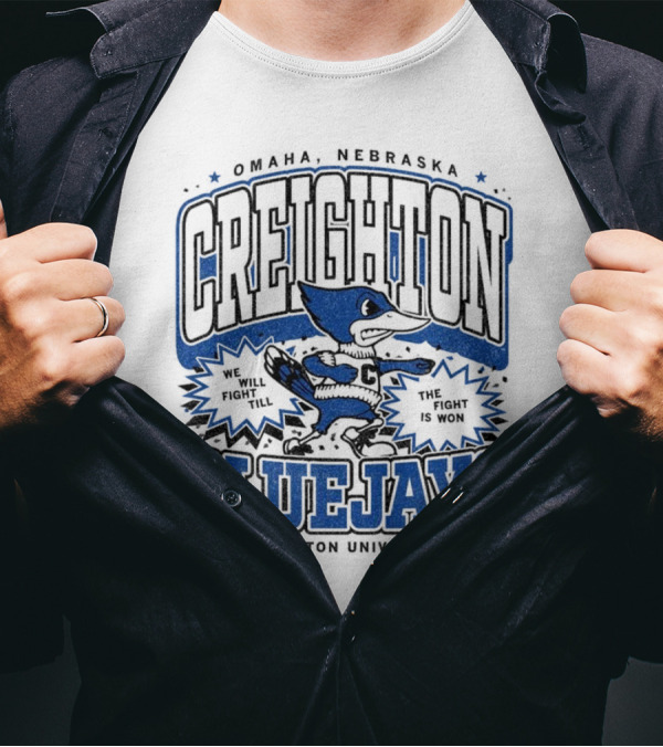 Creighton Bluejays Collegiate Mascot Running Blue Outline Retro Style T-Shirt