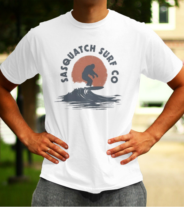 Sasquatch Surf Co Blurry Creatures Surfing Bigfoot Wave Sunset T-Shirt