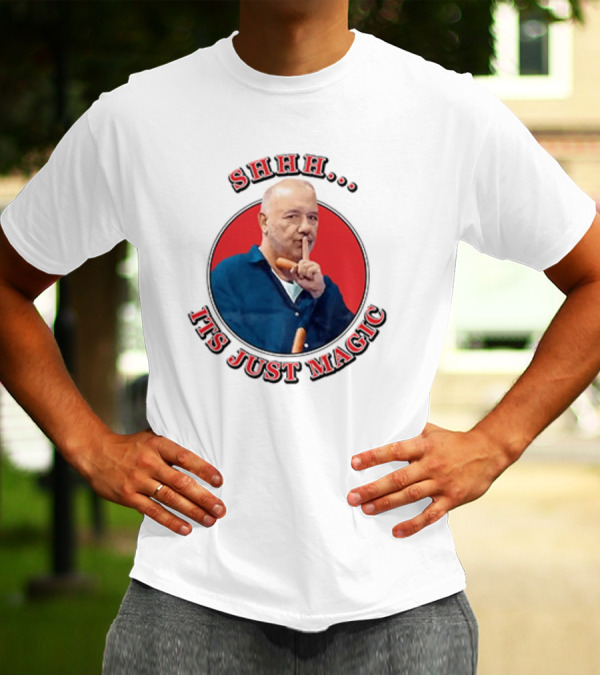 Bob Mortimer Shhh It's Just Magic Finger Gesture Silence Humor T-Shirt