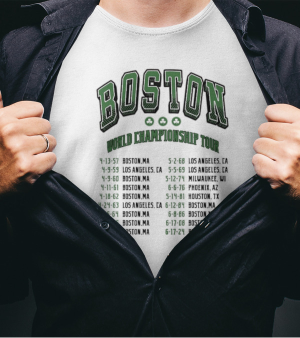 Boston Celtics World Championship Tour 2024 Dates Locations List T-Shirt