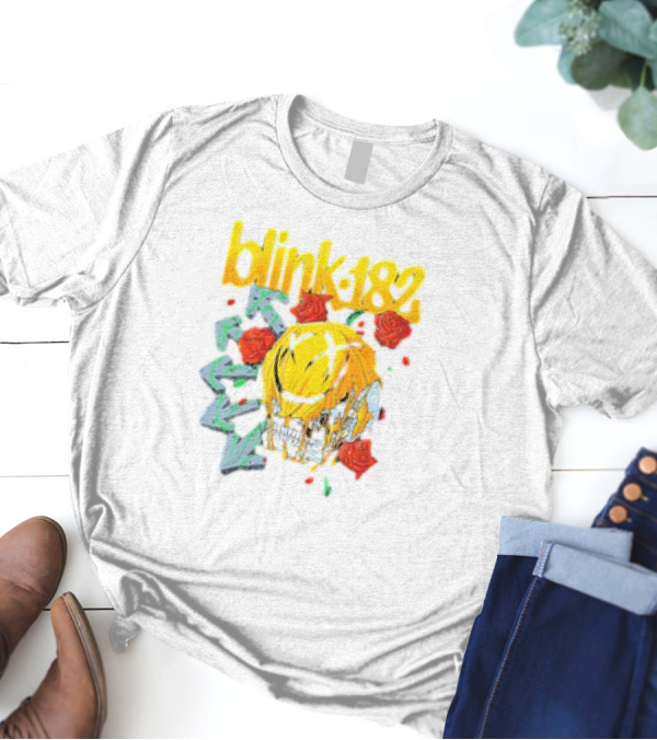 Blink 182 Skull Roses Dripping Yellow Paint T-Shirt