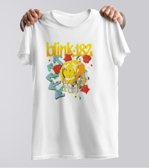 Blink 182 Skull Roses Dripping Yellow Paint T-Shirt