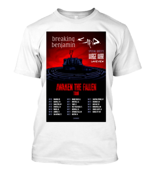 Breaking Benjamin Staind Awaken The Fallen Tour 2025 Special Guests Wage War Lakeview T-Shirt