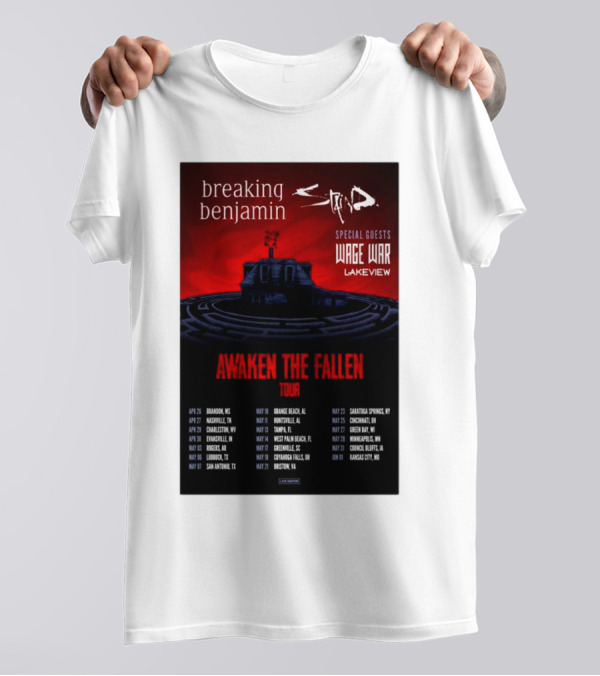 Breaking Benjamin Staind Awaken The Fallen Tour 2025 Special Guests Wage War Lakeview T-Shirt