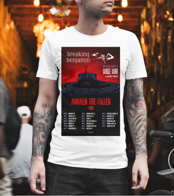 Breaking Benjamin Staind Awaken The Fallen Tour 2025 Special Guests Wage War Lakeview T-Shirt