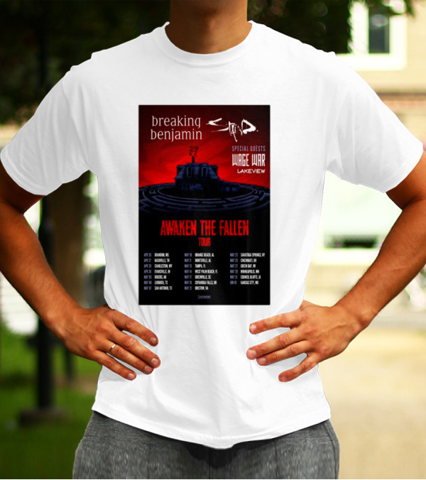 Breaking Benjamin Staind Awaken The Fallen Tour 2025 Special Guests Wage War Lakeview T-Shirt