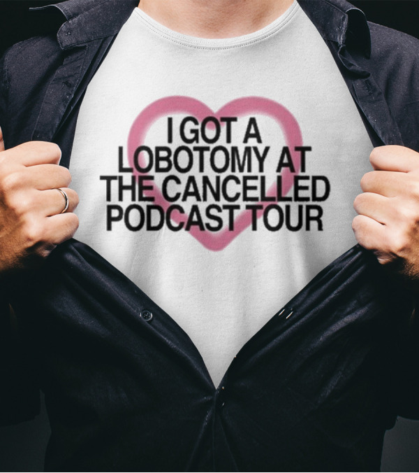 Brooke Schofield Wearing I Got A Lobotomy At The Cancelled Podcast Tour Heart T-Shirt