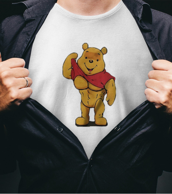 Buff Winnie The Pooh Flexing Muscles Bodybuilder Parody T-Shirt