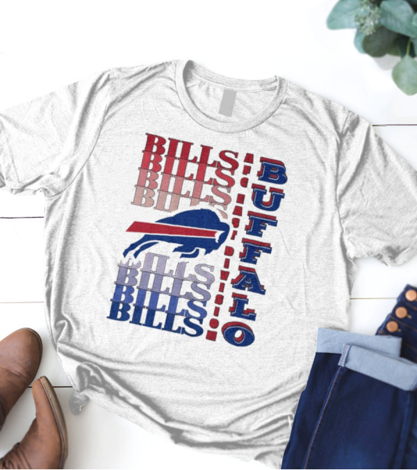 Buffalo Bills AFC East Division Bills Repeated Blue And Red Text T-Shirt