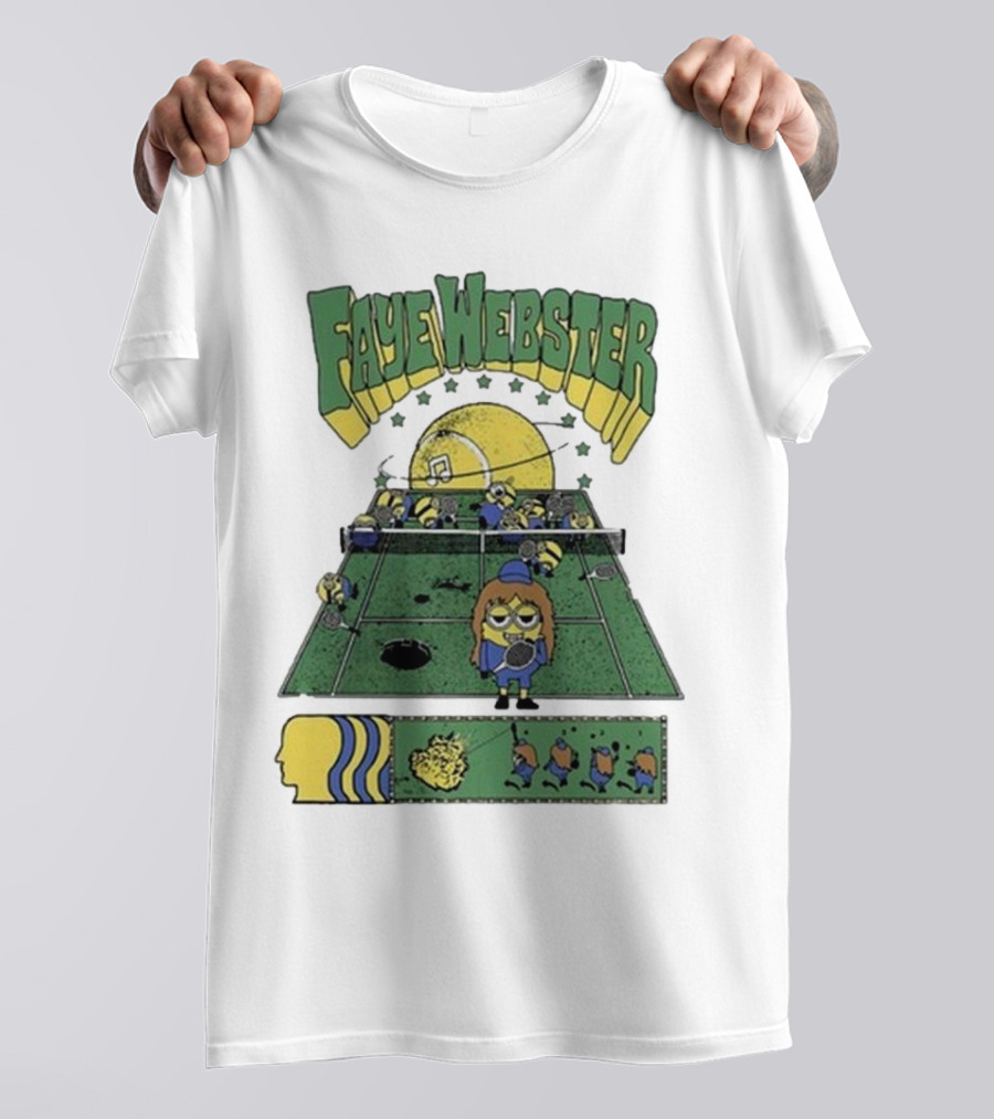 Faye Webster Brain Dead Tennis Court Scene With Yellow Characters And Sports Imagery T-Shirt