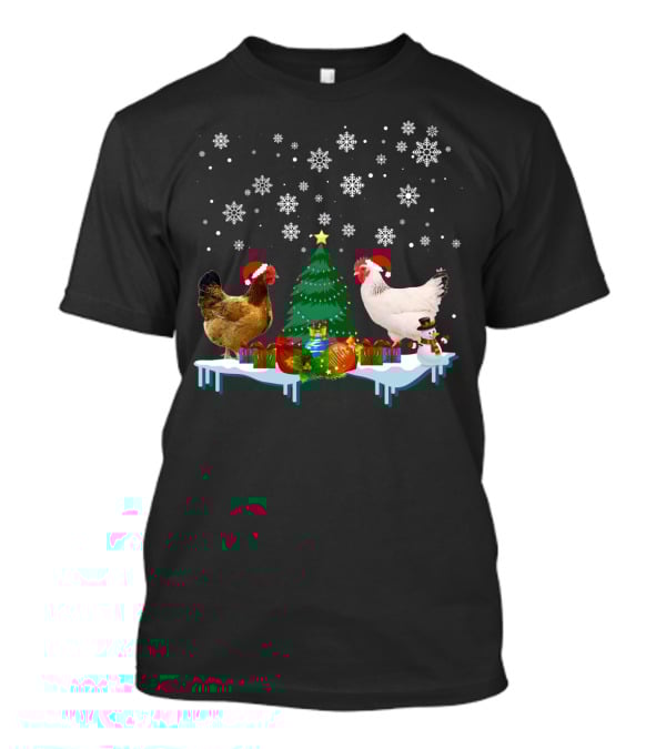 Chicken Merry Christmas Snowflake Festive Scene T-Shirt